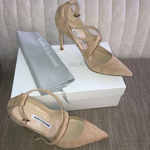 Manolo Blahnik Shoes - MANOLO BLAHNIK BB Nude Suede TUGIA 105mm Point Toe Stiletto Pump 8.5US 38.5EU